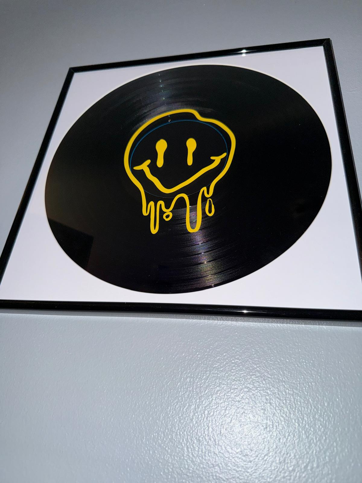 127) Smiley Face Framed Vinyl Art 12”